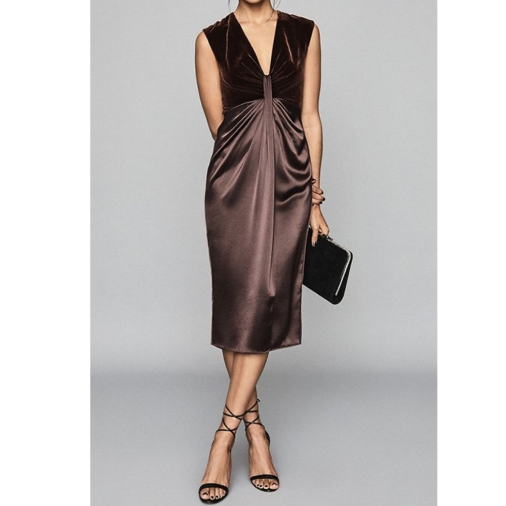 NWT REISS | Velvet & Satin Midi Dress - Picture 1 of 8